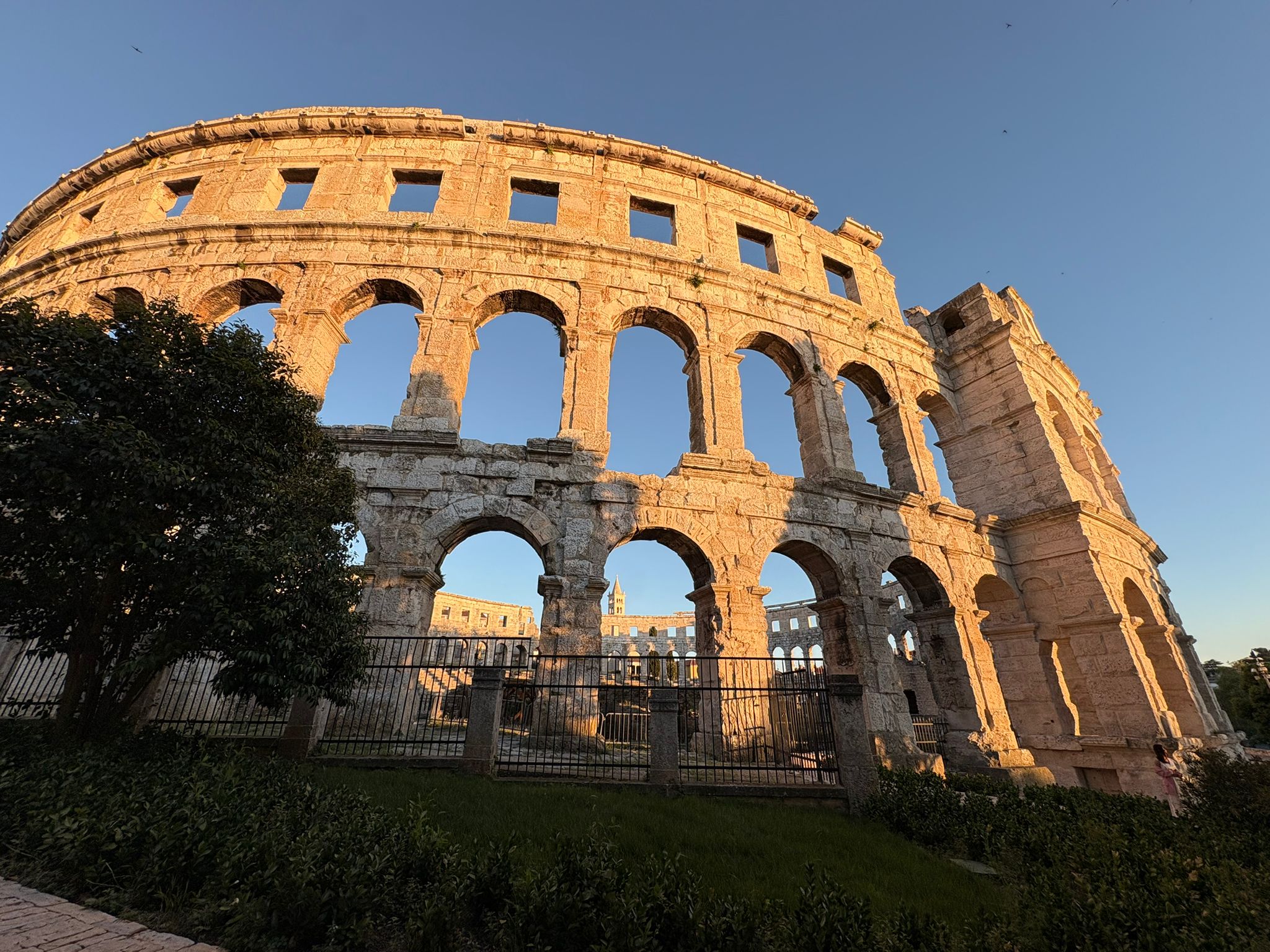Pula Arena panoramic view at sunset
